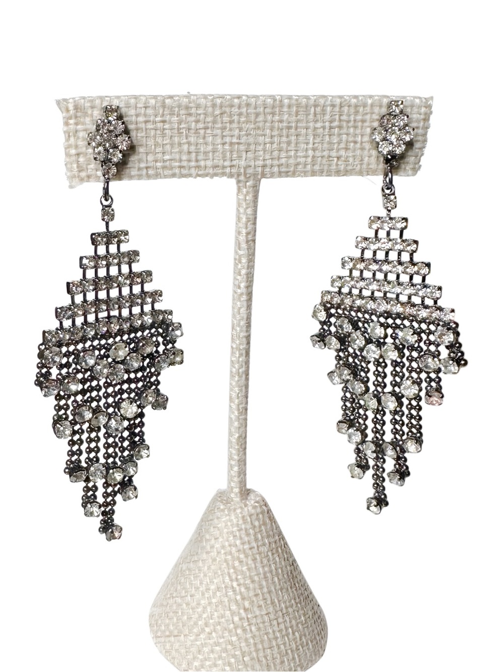 Crystal Fringe Drop Earrings - Silver Tone
